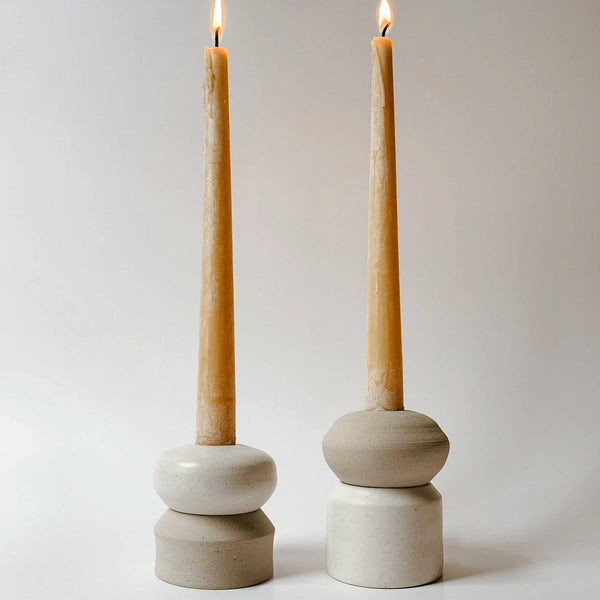 Ceramic Candle Holder Duo - Green Bohème
