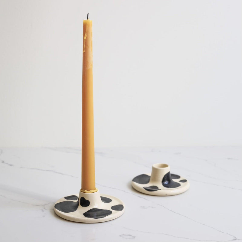 cow print ceramic candlestick holder