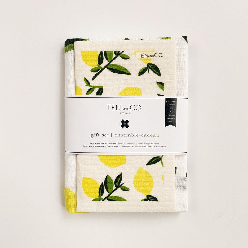 Sponge cloth & tea towel gift set - Green Bohème