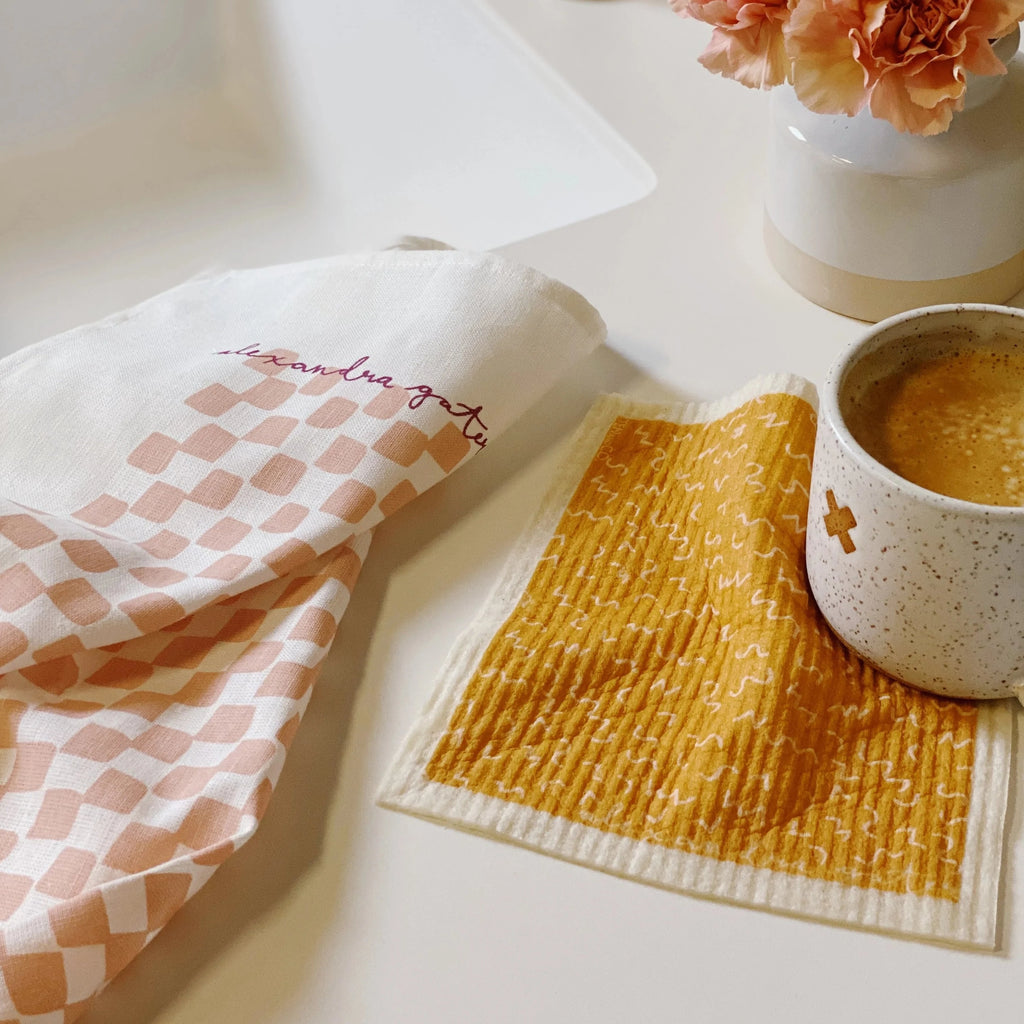 swedish sponge cloth and tea towel citrus gift set orange